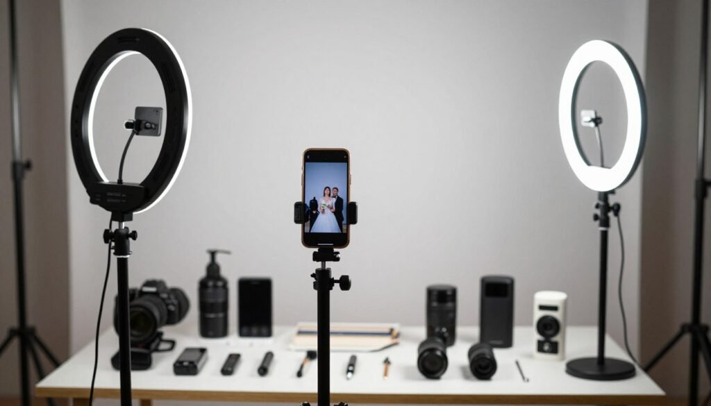 wedding photography setup with smartphone and simple equipment wedding photography setup with smartphone and simple equipment