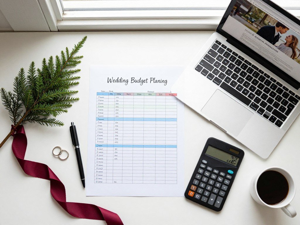 wedding planning budget spreadsheet with calculator and rings