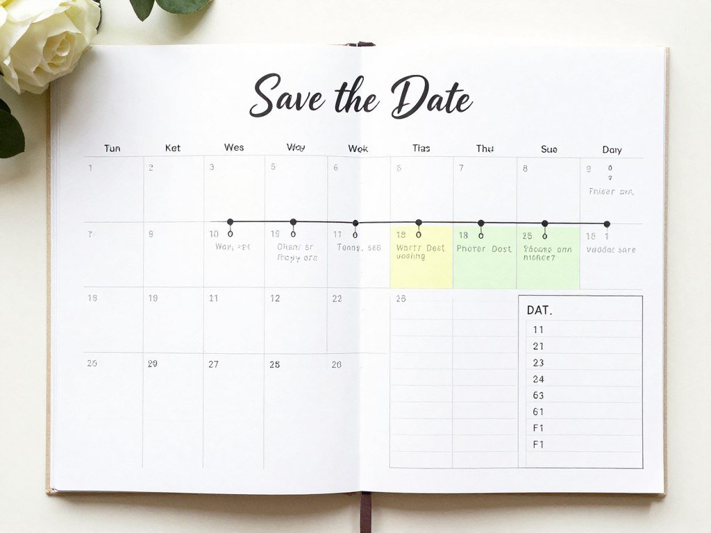wedding planning timeline with save the date marked