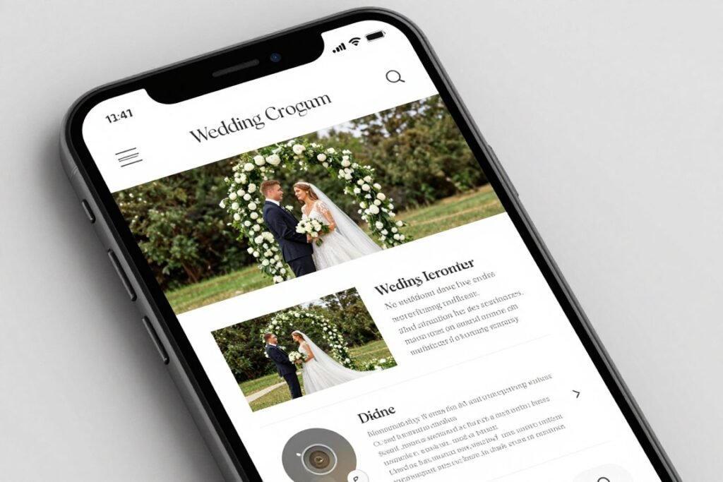 wedding program website on mobile phone screen wedding program website on mobile phone screen