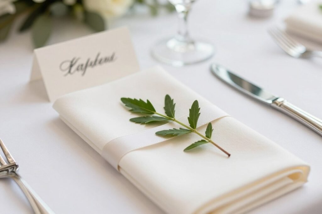 wedding table detail shots showing finishing touches and small decorative elements