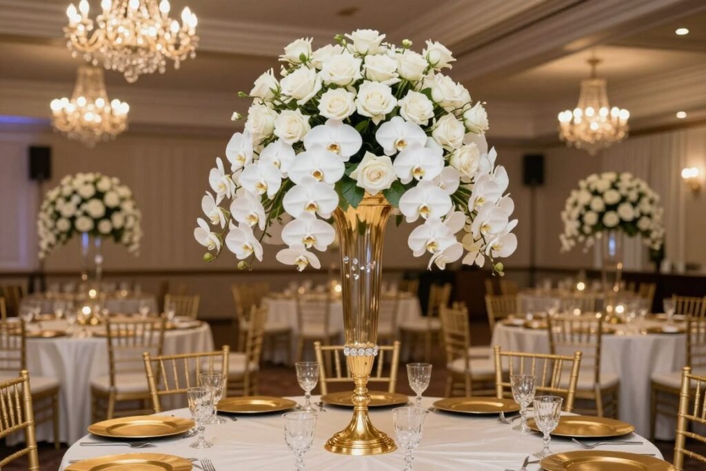 wedding table ideas showcasing tall floral centerpiece arrangements