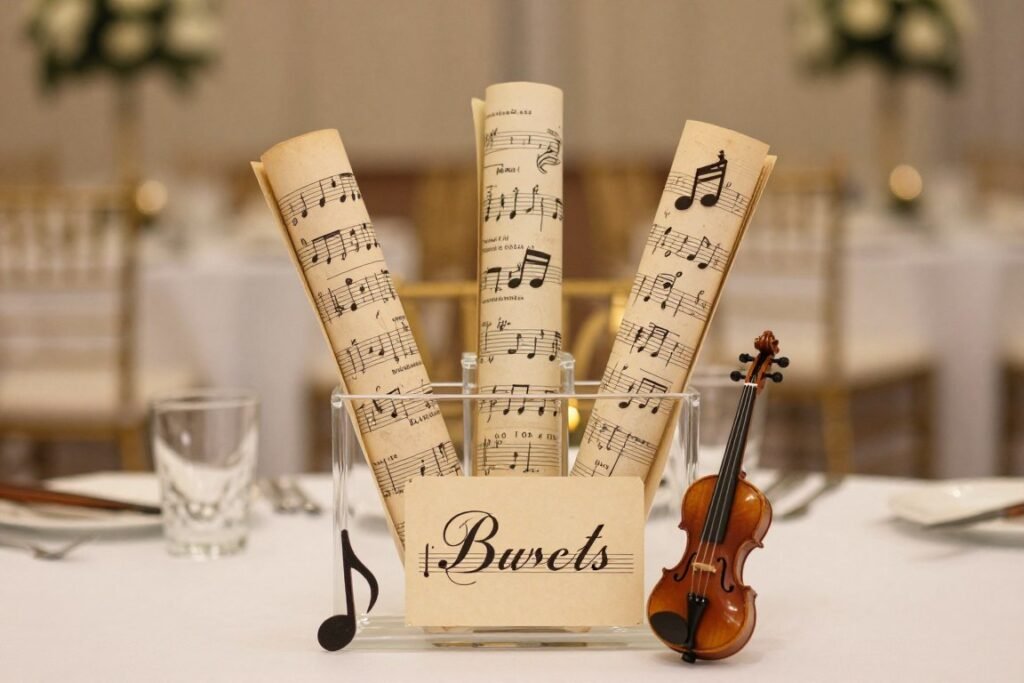 wedding table incorporating couple's shared hobby into centerpiece