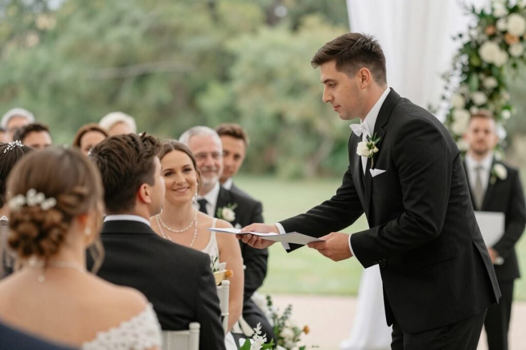 wedding usher distributing programs to guests wedding usher distributing programs to guests