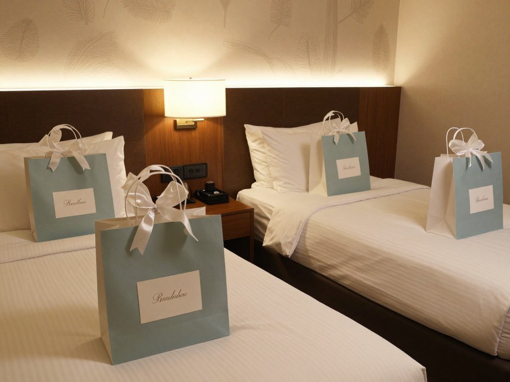 welcome bags on hotel beds
