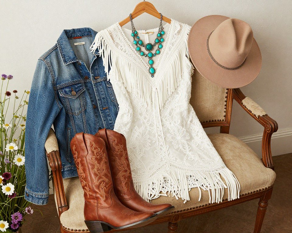western bridal shower outfit with cowboy boots and denim