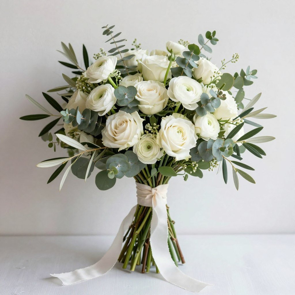 white and green wedding bouquet rustic style