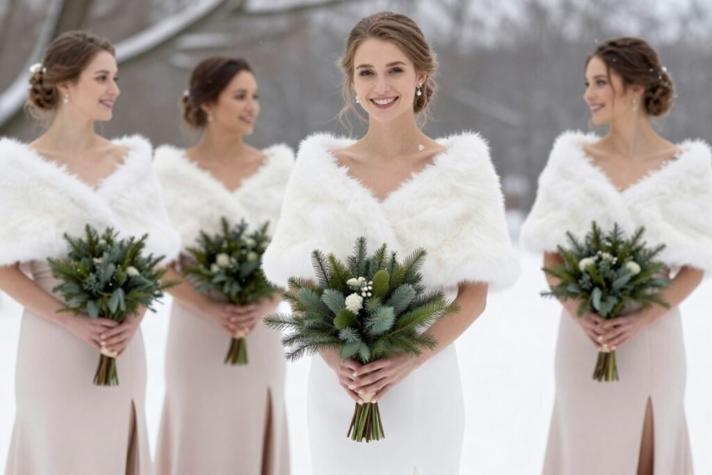 white bridesmaid dress winter styling