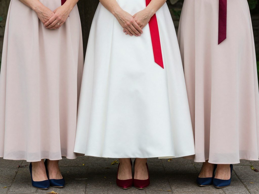 white bridesmaid dress with bold colored accessories