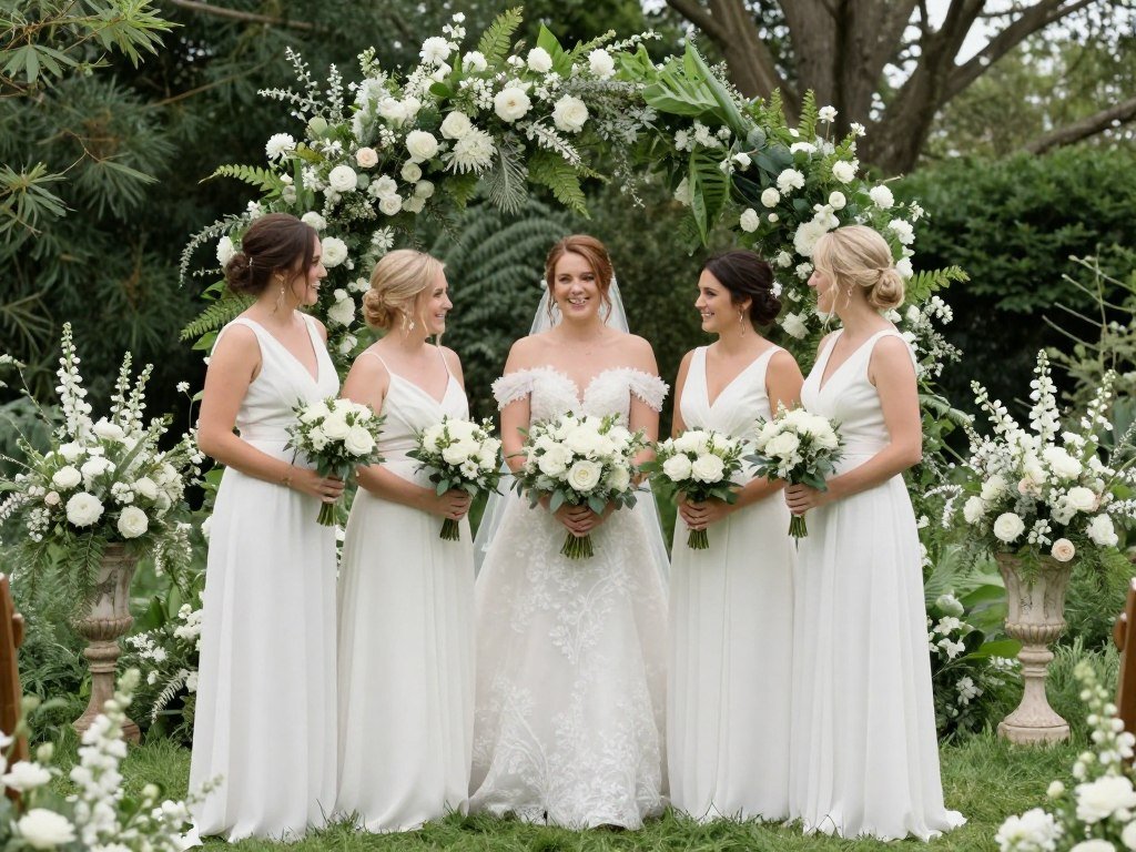 white bridesmaid dresses garden wedding venue