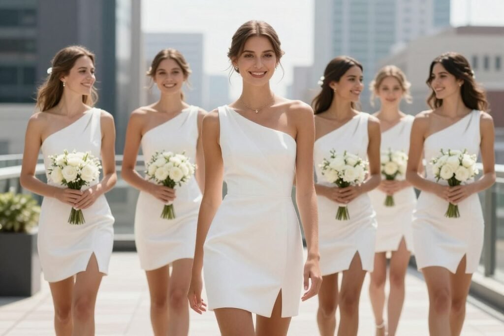white mini bridesmaid dress contemporary style