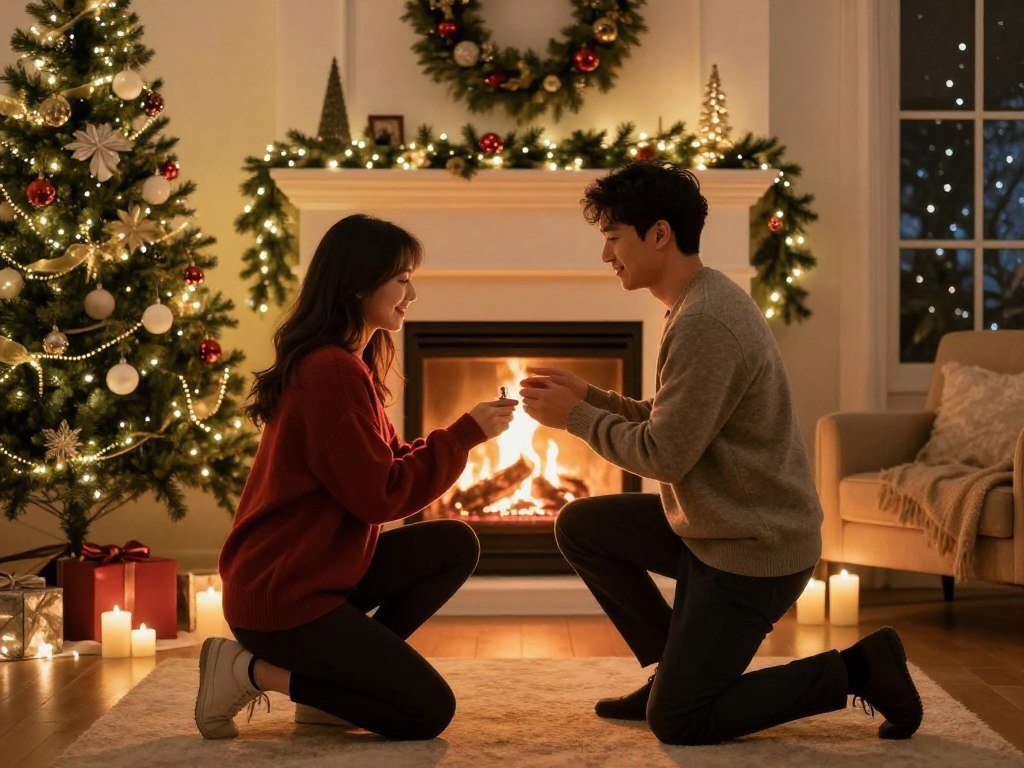 winter holiday proposal with lights