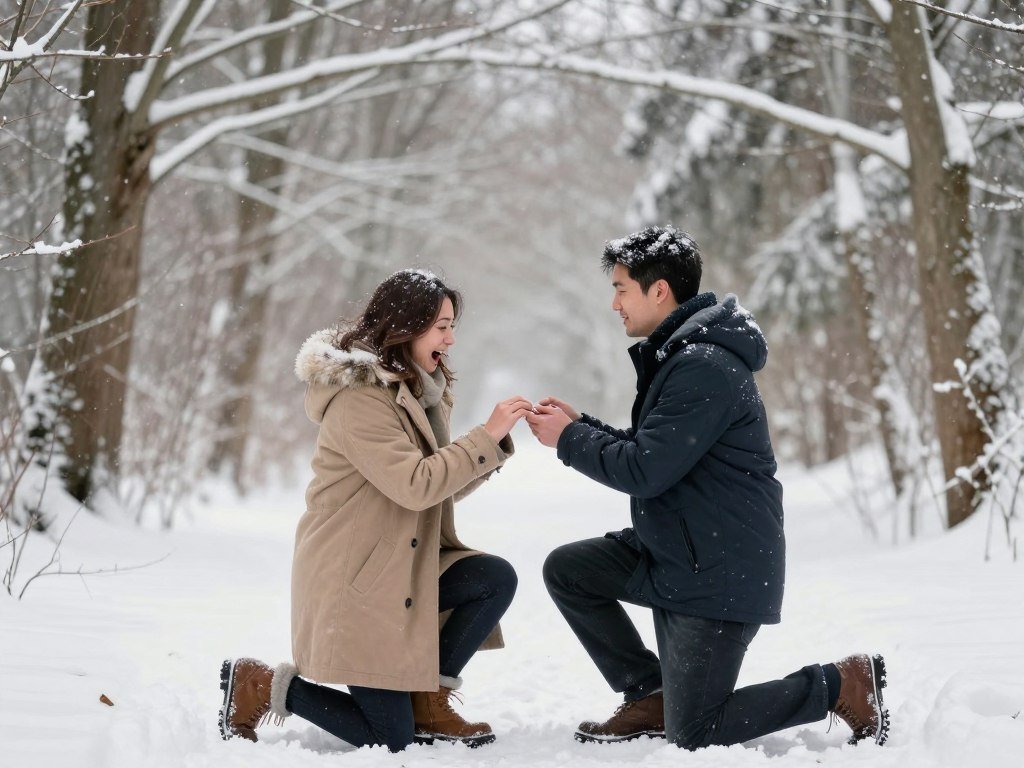 winter proposal in snowy forest setting