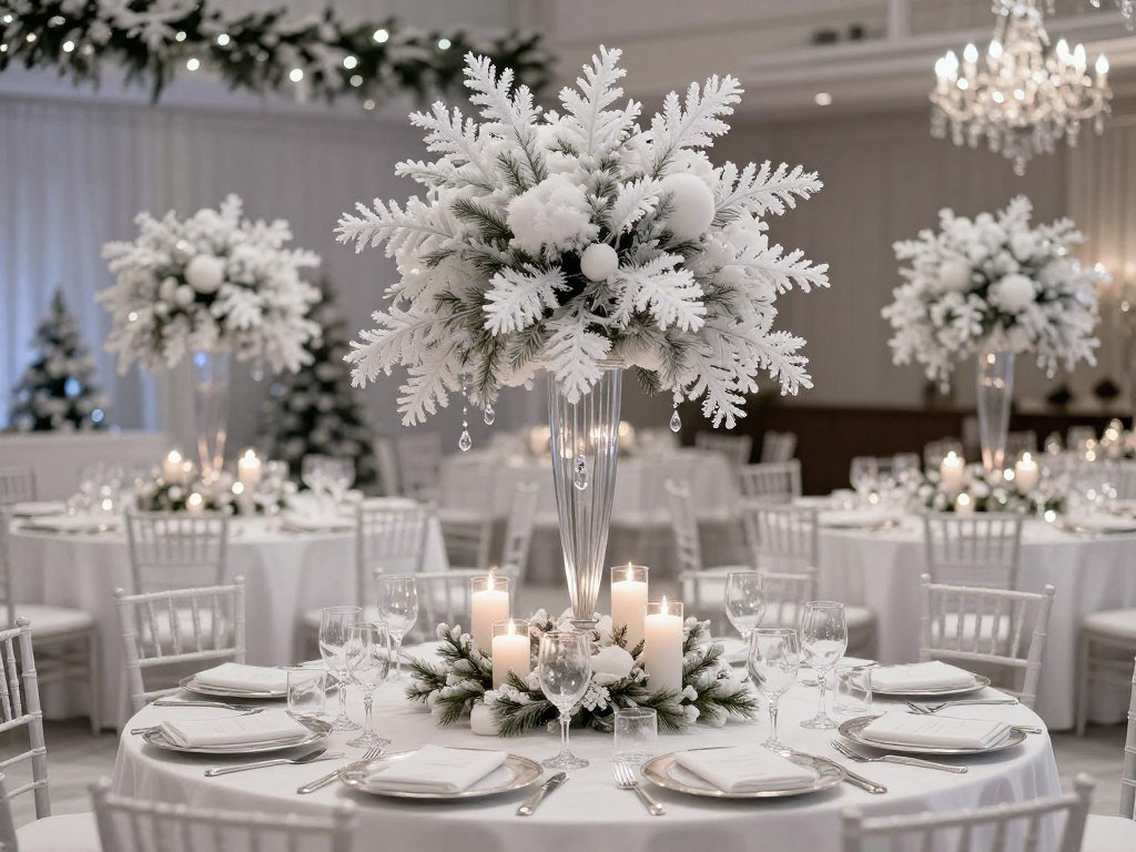 winter wonderland wedding theme with snow and evergreens