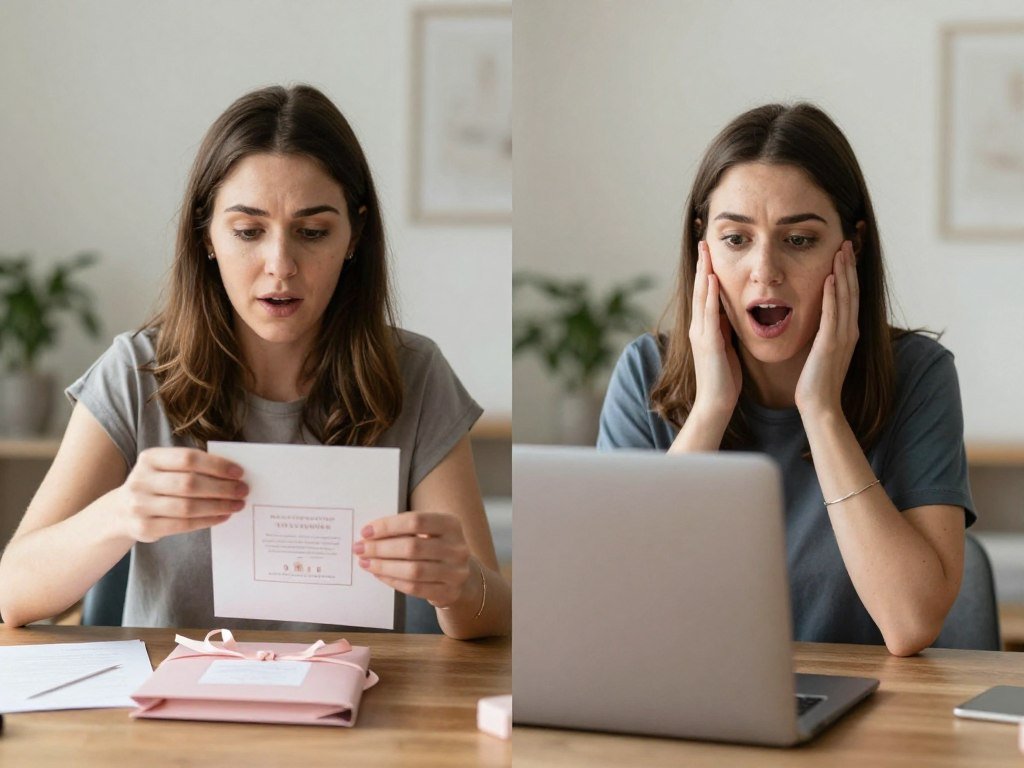woman opening bridesmaid proposal box during video call
