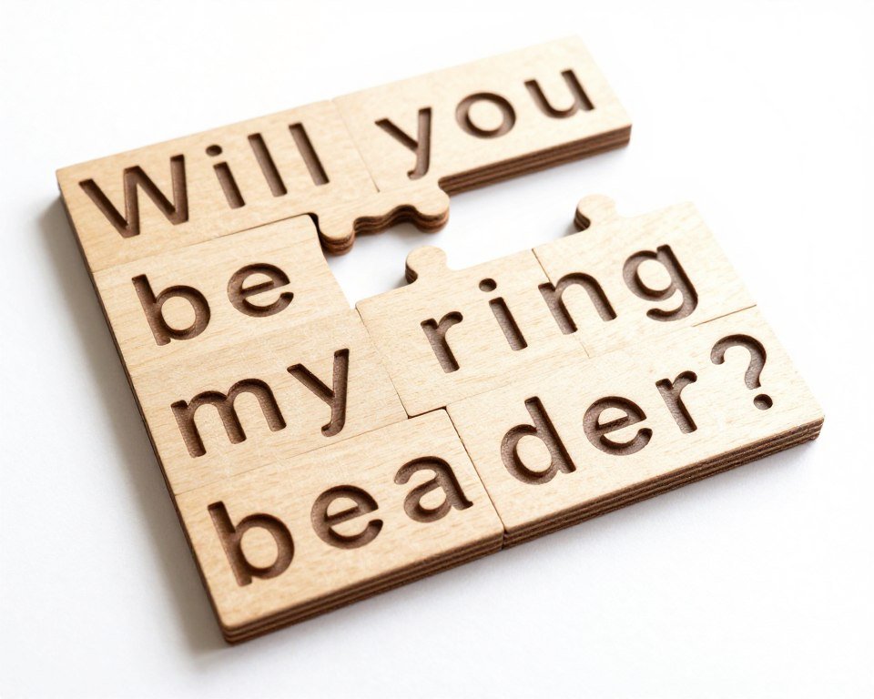 wooden puzzle spelling out ring bearer proposal message