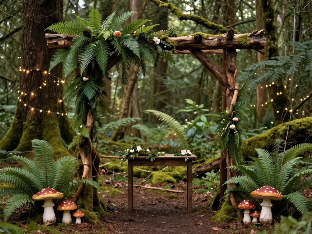 woodland forest wedding theme with moss and natural elements
