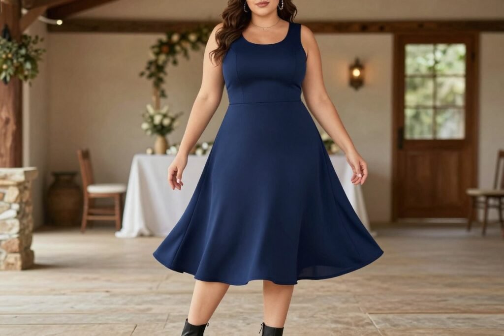 A-line dress western wedding guest outfit flattering multiple body types