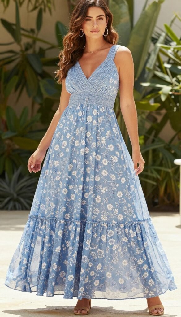 Blue floral maxi dress for wedding