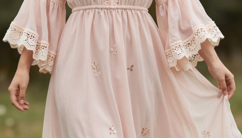 Boho maxi dress with flutter sleeves detail shot