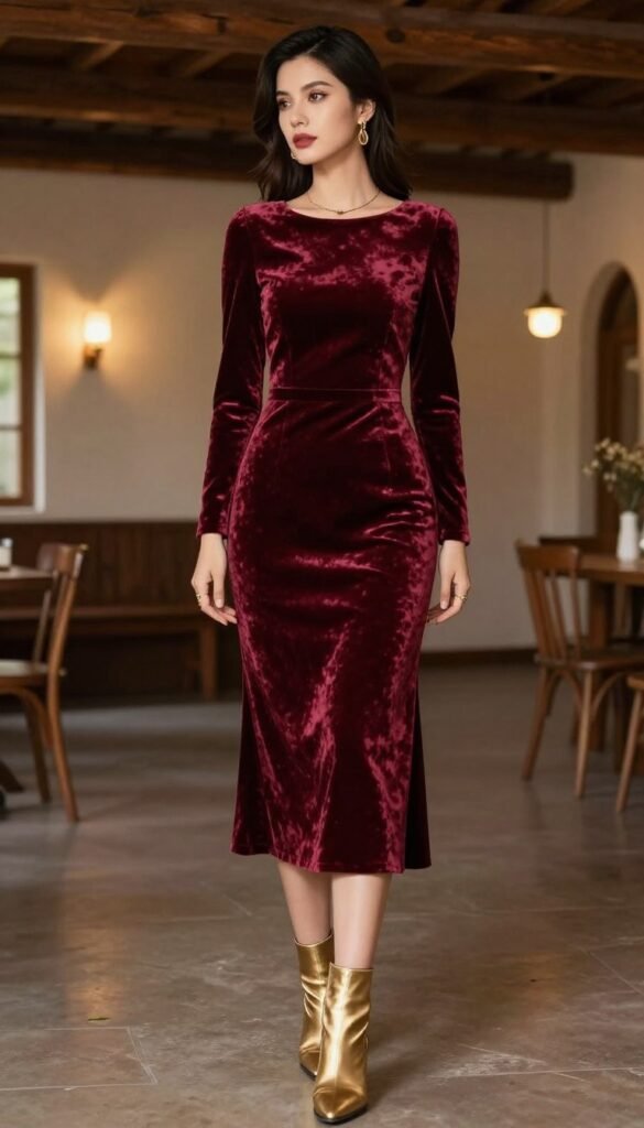 Burgundy jewel tone dress for fall western wedding