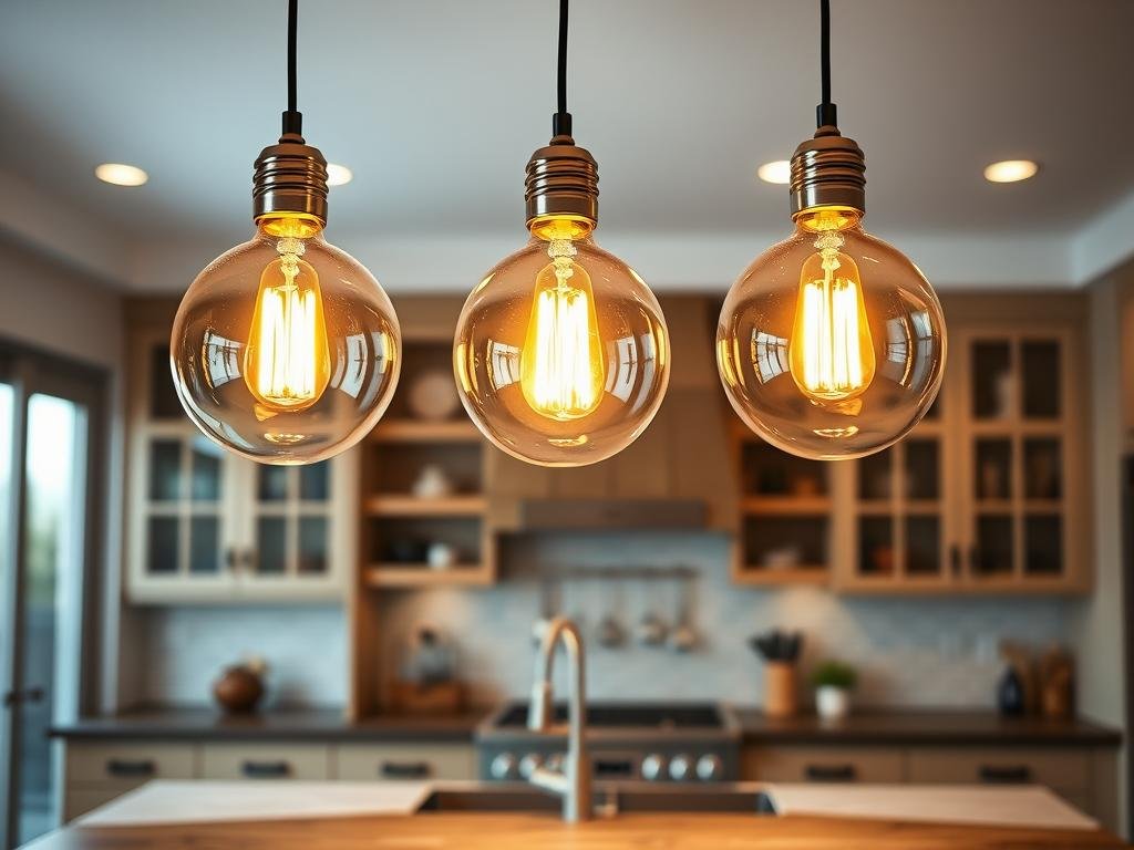 Clear glass pendant lights with visible LED bulbs Clear glass pendant lights with visible LED bulbs