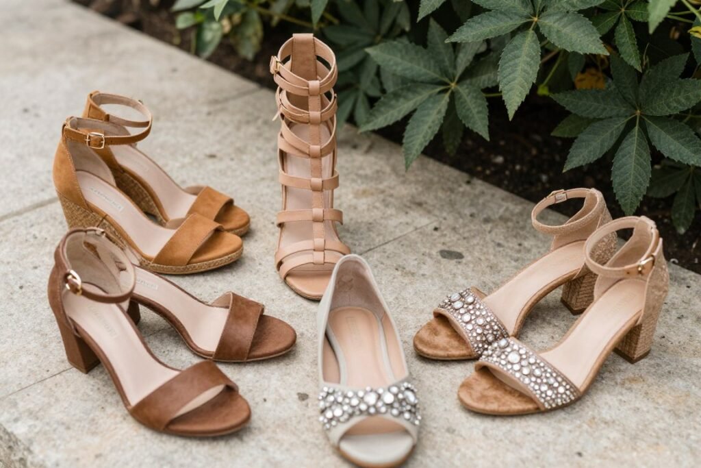 Collection of boho-appropriate wedding guest footwear