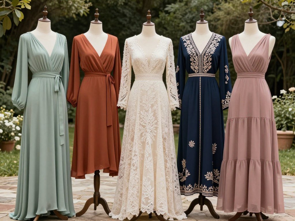 Collection of boho wedding guest dresses in different colors