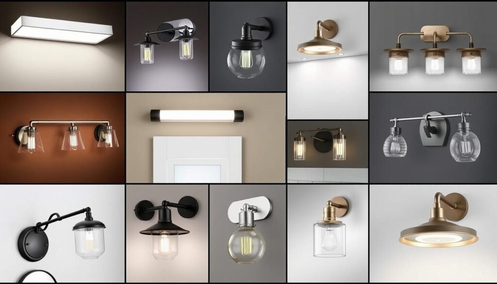 Collection of different bathroom vanity lighting styles displayed together Collection of different bathroom vanity lighting styles displayed together