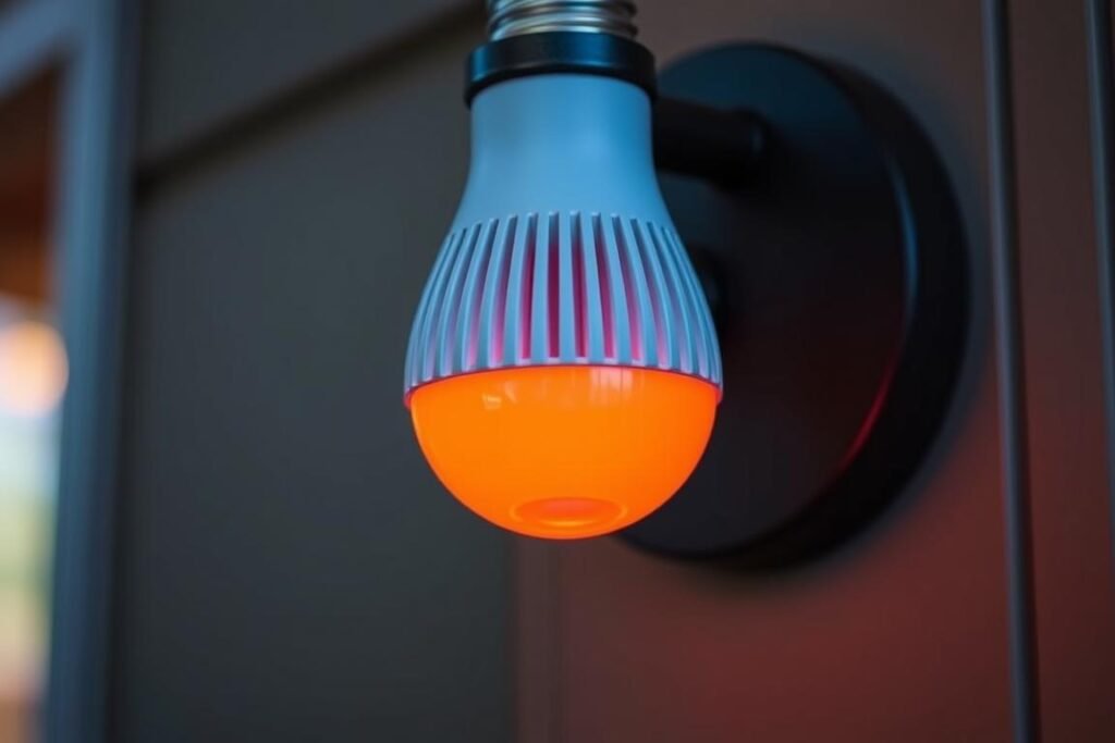 Color-changing smart LED bulb in outdoor fixture Color-changing smart LED bulb in outdoor fixture