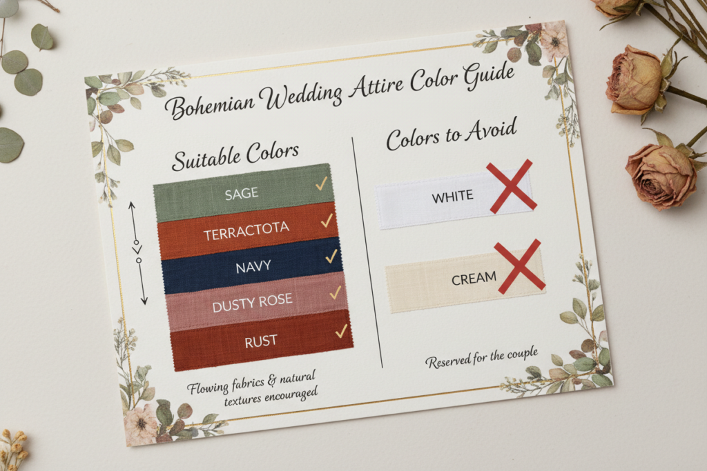 Color palette showing wedding-appropriate bohemian hues