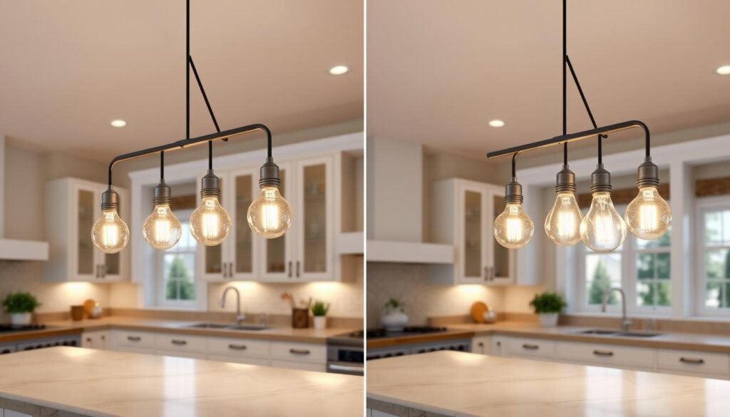 Comparison of LED and traditional bulbs in kitchen island fixtures Comparison of LED and traditional bulbs in kitchen island fixtures