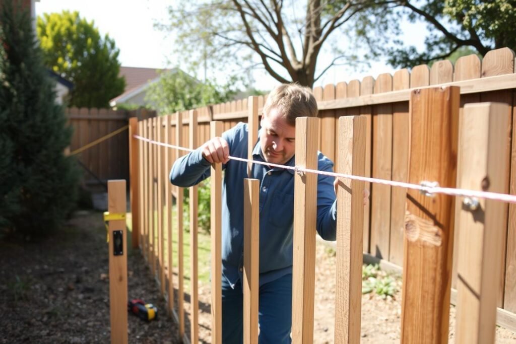 DIY fence installation process measuring and marking
