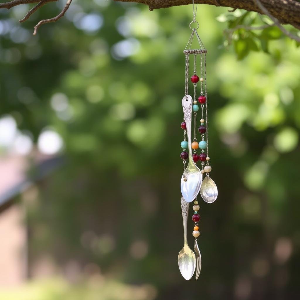 DIY outdoor wind chimes made from repurposed materials