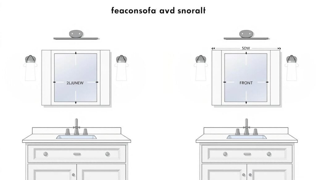 Diagram showing proper vanity light placement and measurements Diagram showing proper vanity light placement and measurements