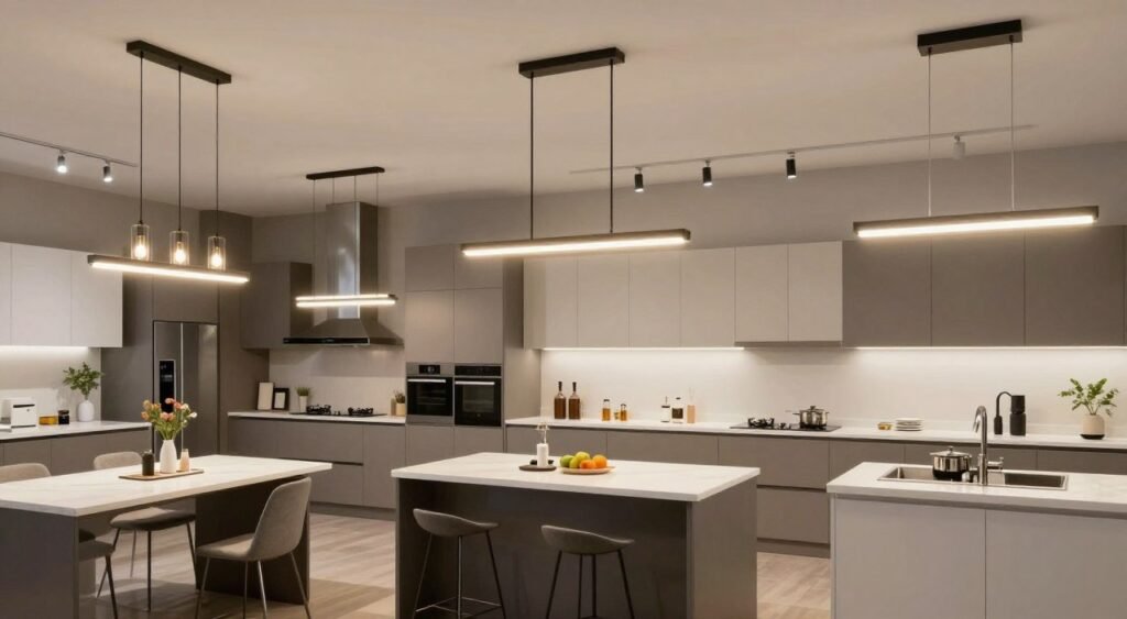 Different types of kitchen island fixtures displayed side by side Different types of kitchen island fixtures displayed side by side