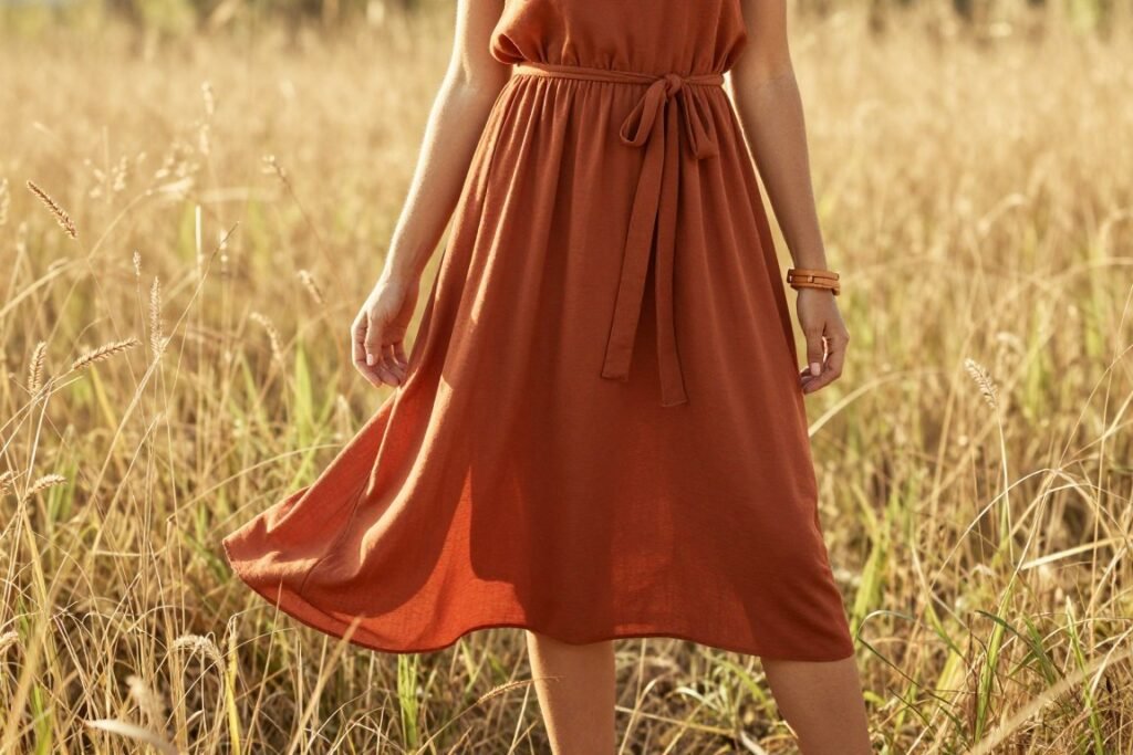 Earth tone dress for western wedding guest outfit