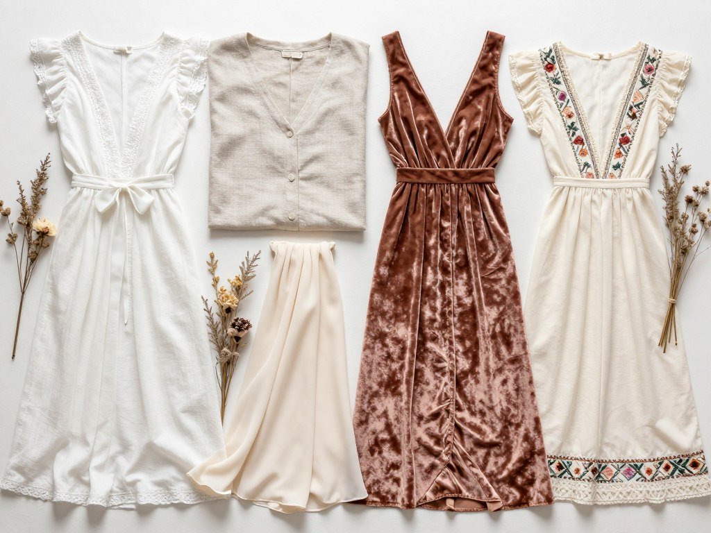 Fabric swatches showing different boho dress materials