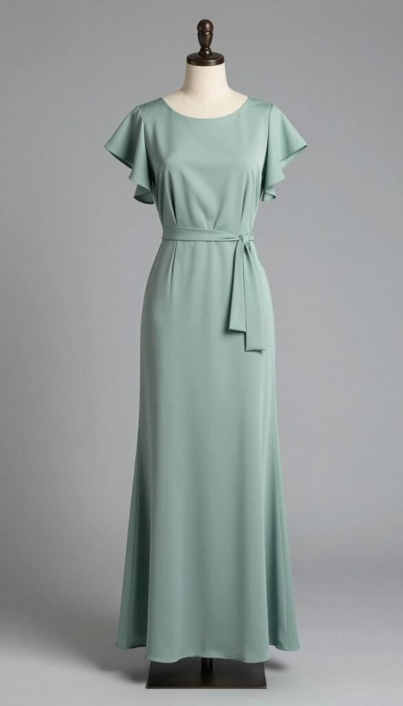 Flowing maxi dress for wedding guest in sage green
