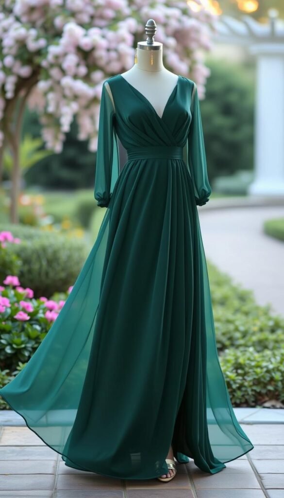 Forest green maxi gown for fall wedding Forest green maxi gown for fall wedding