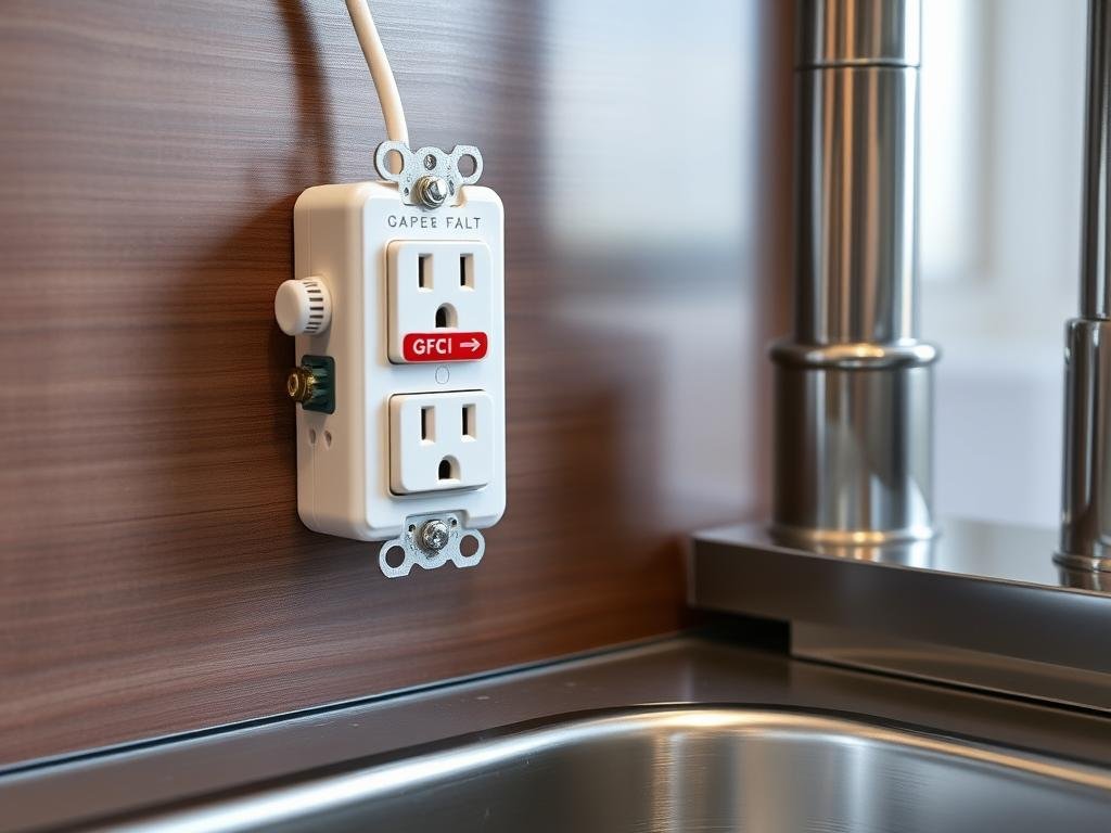 GFCI outlet near kitchen sink area