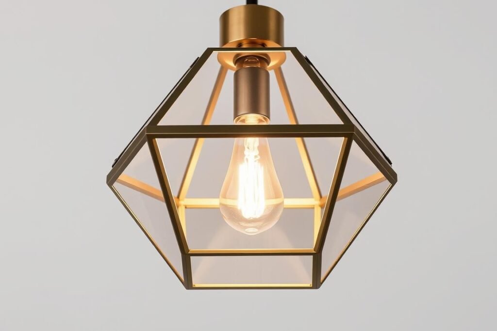 Geometric glass pendant light with brass accents Geometric glass pendant light with brass accents