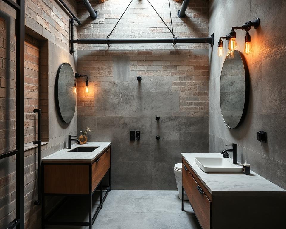 Industrial-style bathroom with urban vanity lighting design Industrial-style bathroom with urban vanity lighting design