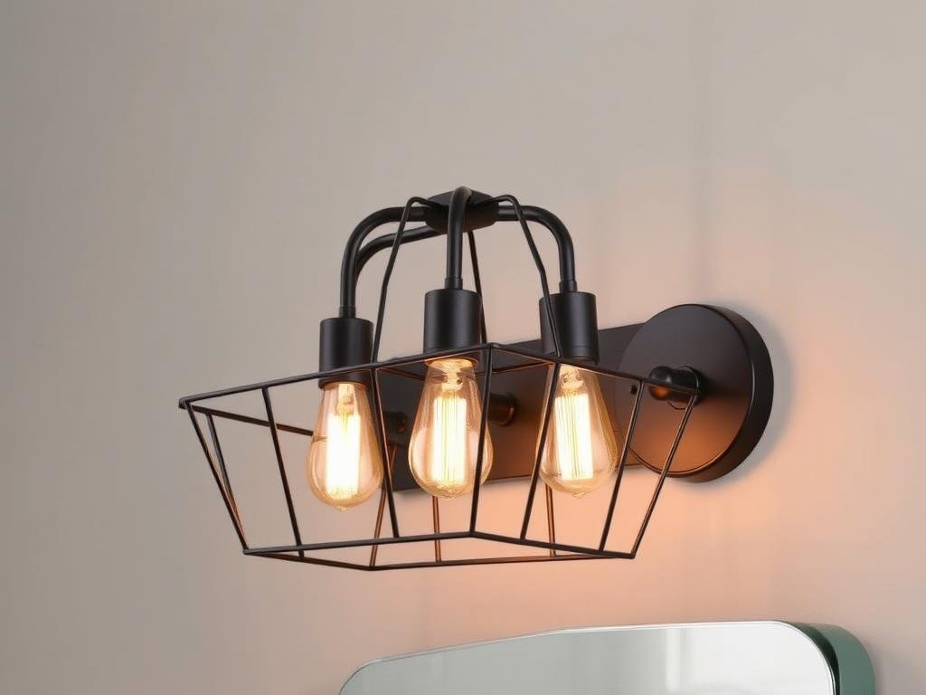 Industrial wire cage vanity lighting in black finish Industrial wire cage vanity lighting in black finish