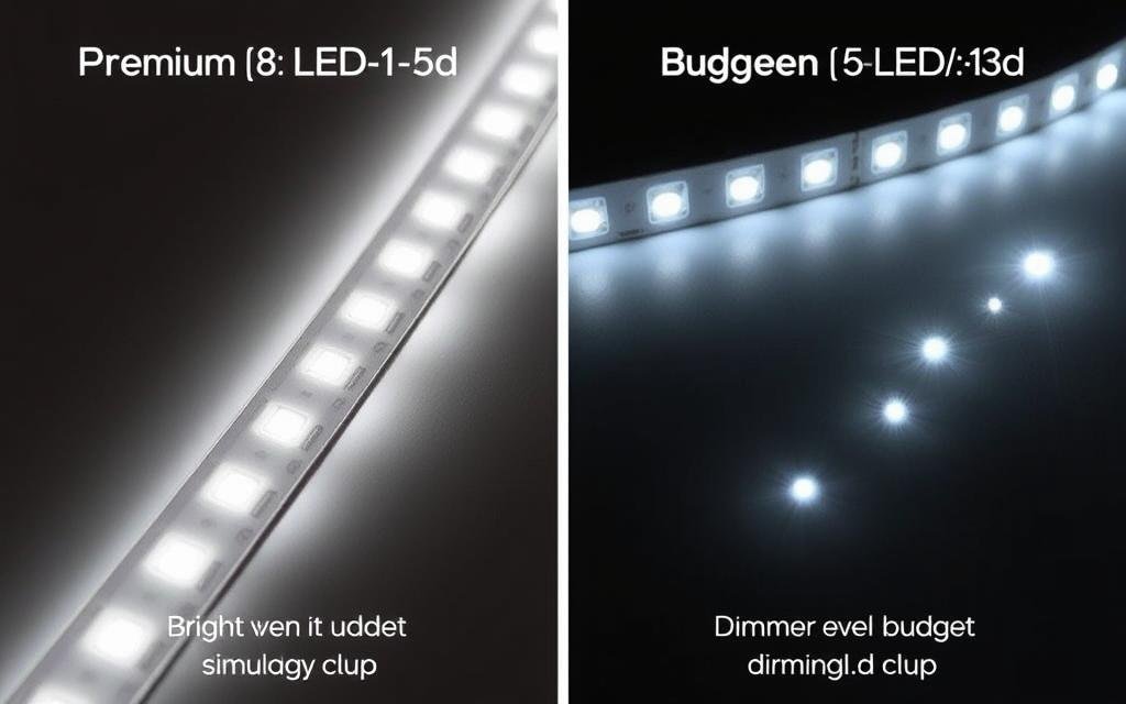LED strip light quality comparison showing premium versus budget options LED strip light quality comparison showing premium versus budget options