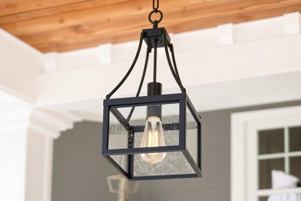 Modern farmhouse hanging lantern with seeded glass Modern farmhouse hanging lantern with seeded glass