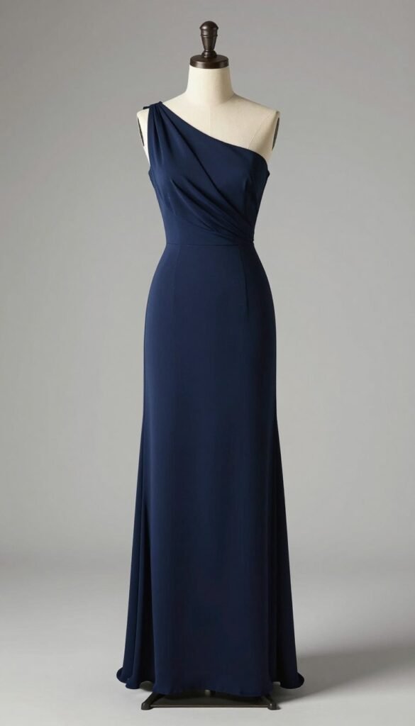 One shoulder maxi dress in navy blue