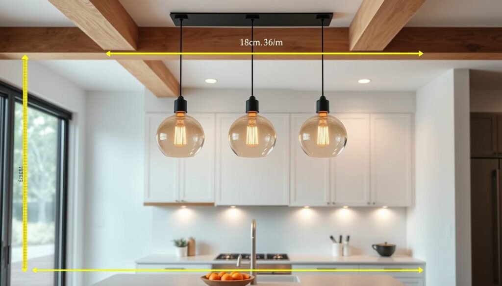 Properly sized pendant lights in relation to kitchen island dimensions Properly sized pendant lights in relation to kitchen island dimensions