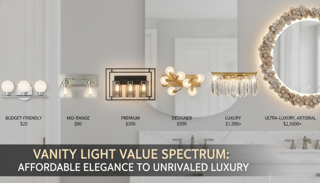 Range of bathroom vanity lights at different price points Range of bathroom vanity lights at different price points