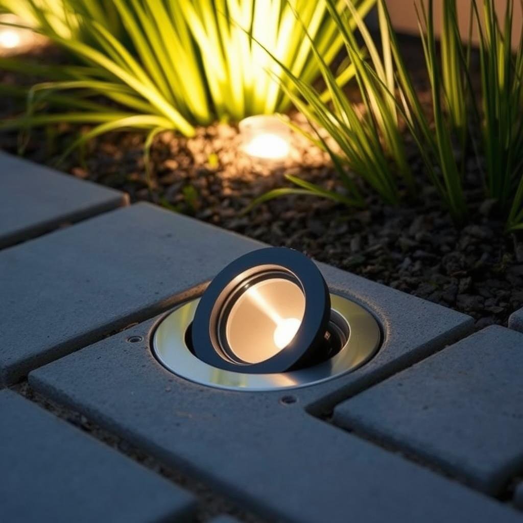 Recessed ground spotlight creating uplight effect Recessed ground spotlight creating uplight effect